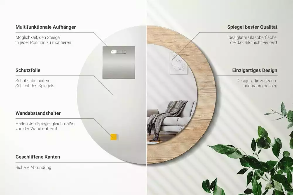 Espelho decorativo redondo Madeira