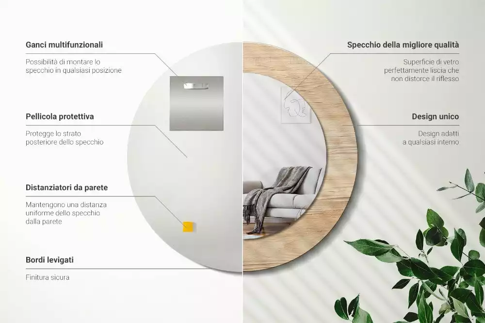 Espelho decorativo redondo Madeira