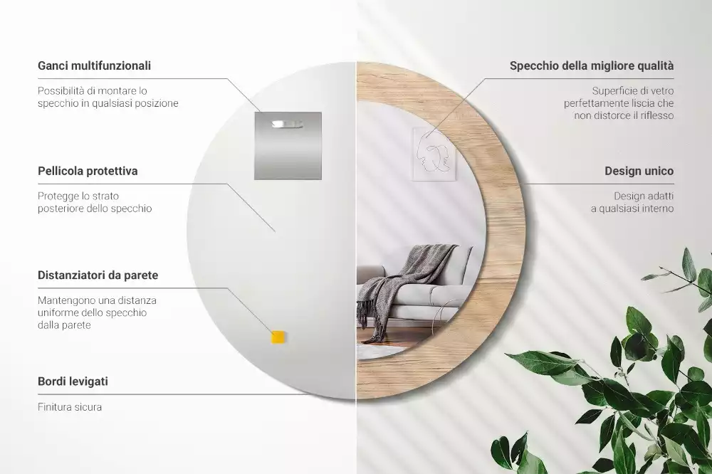 Espelho decorativo redondo Madeira