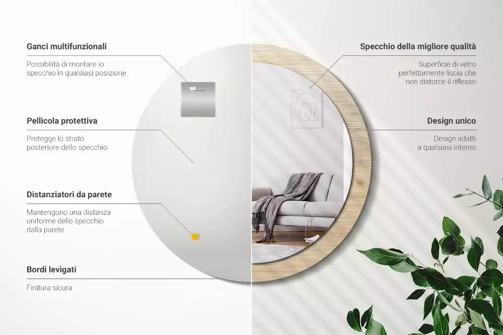 Espelho decorativo redondo Madeira clara