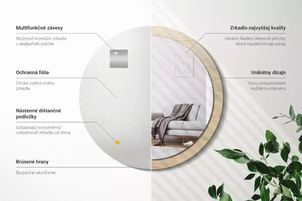 Espelho decorativo redondo Madeira clara