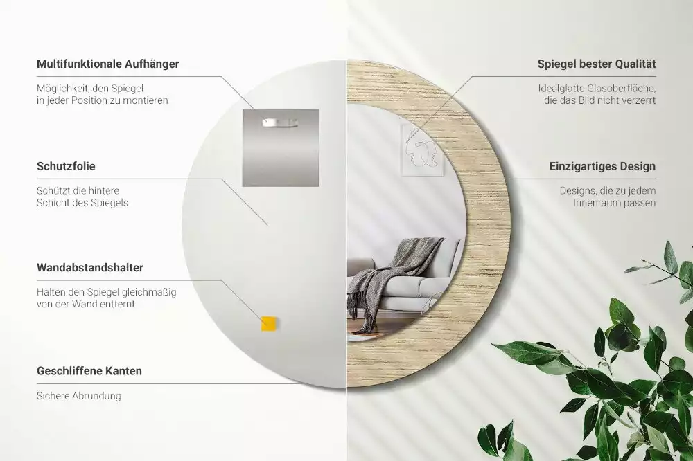 Espelho decorativo redondo Madeira clara