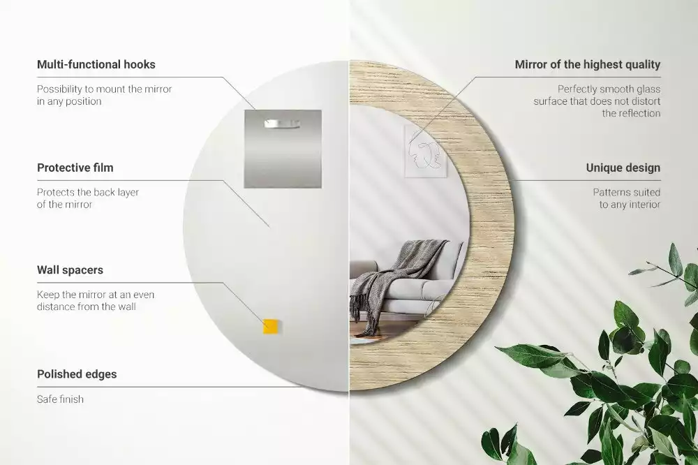 Espelho decorativo redondo Madeira clara