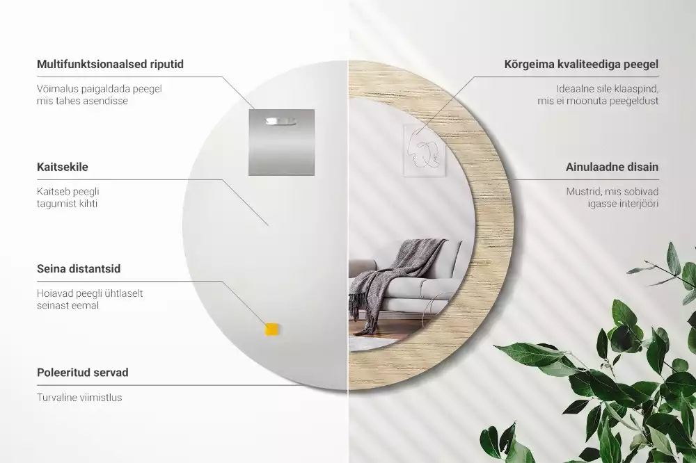 Espelho decorativo redondo Madeira clara