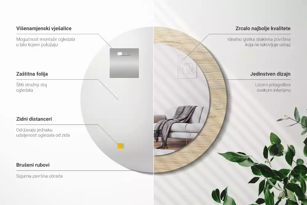 Espelho decorativo redondo Madeira clara