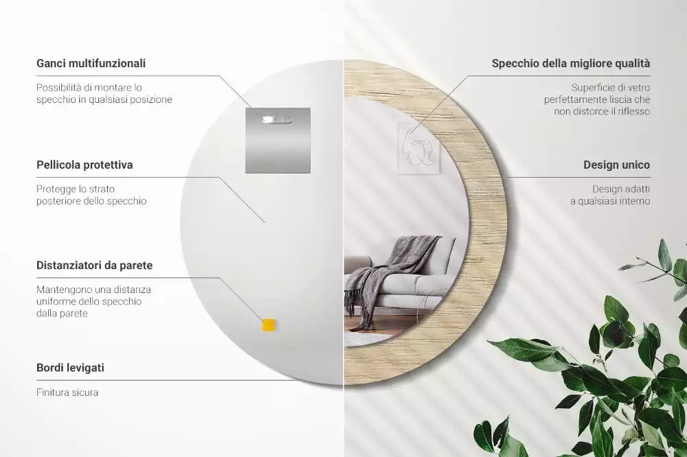 Espelho decorativo redondo Madeira clara