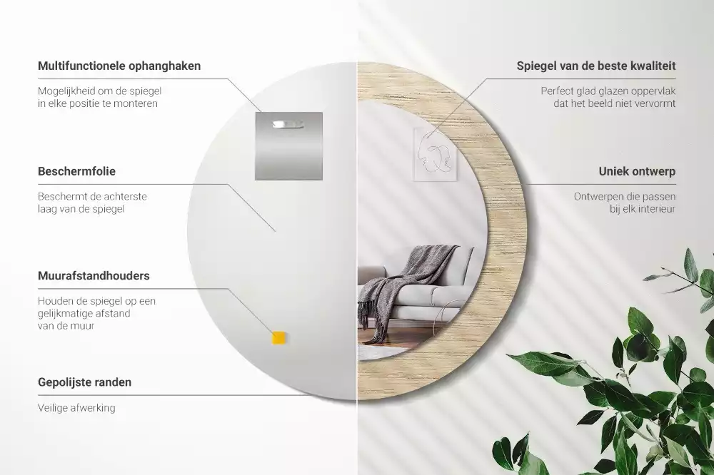 Espelho decorativo redondo Madeira clara