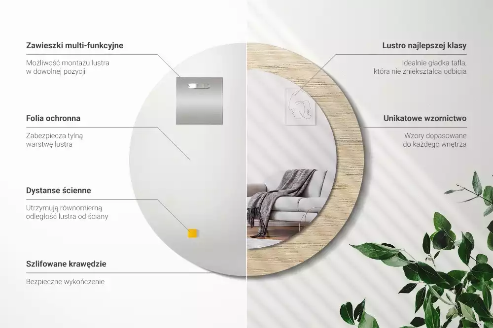 Espelho decorativo redondo Madeira clara