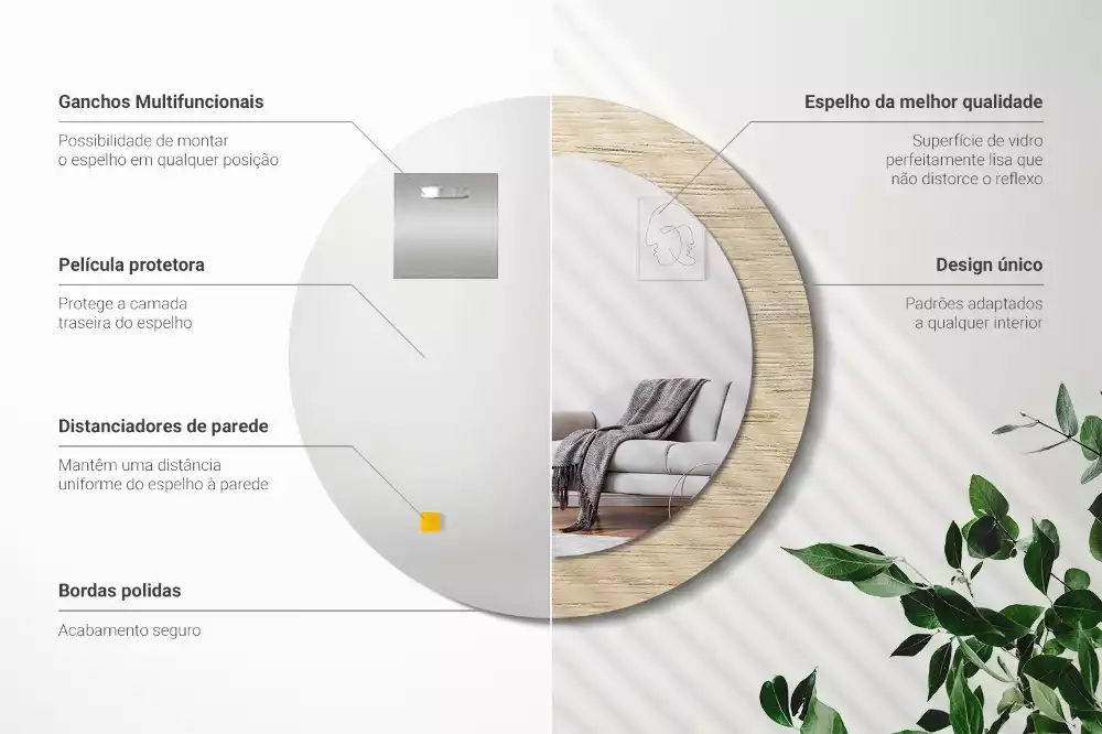 Espelho decorativo redondo Madeira clara