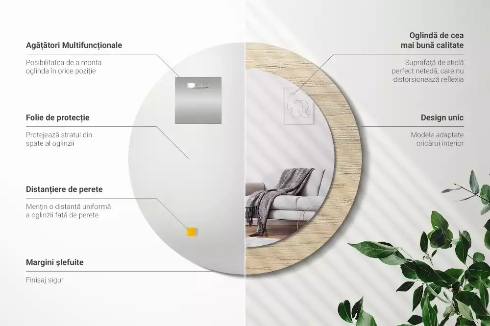 Espelho decorativo redondo Madeira clara