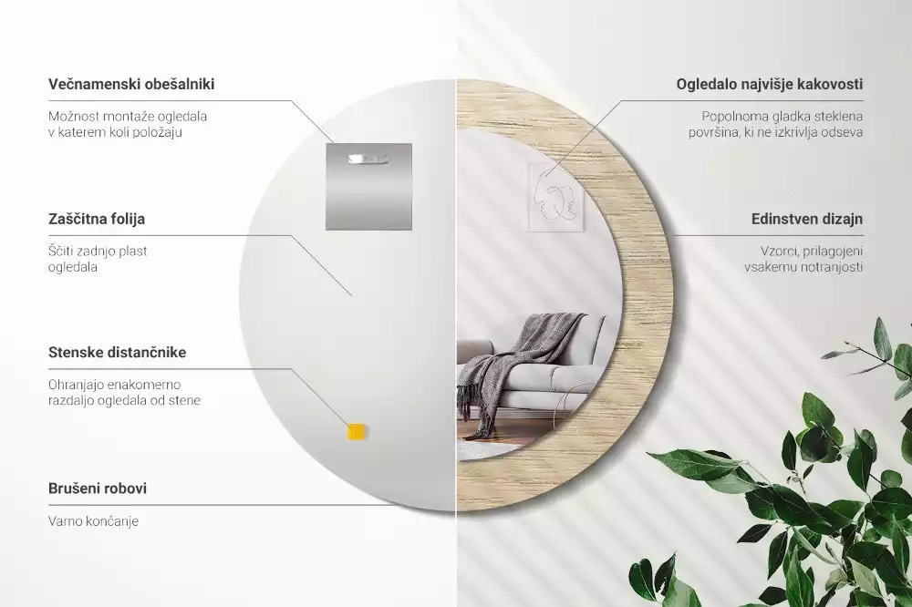 Espelho decorativo redondo Madeira clara