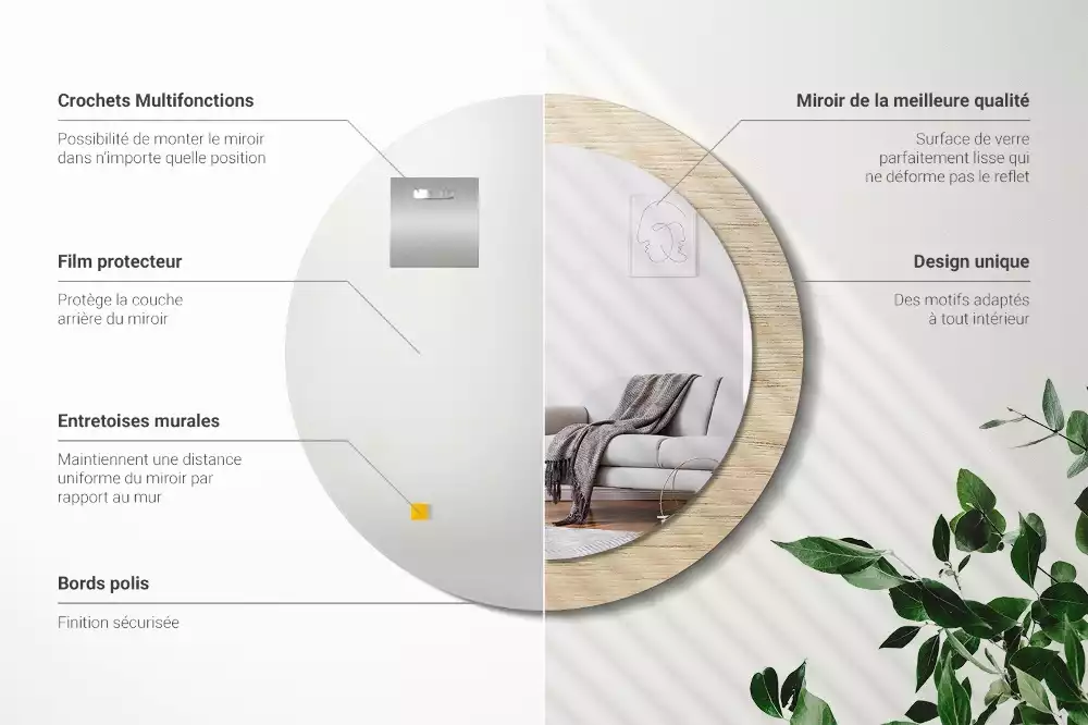 Espelho decorativo redondo Madeira clara