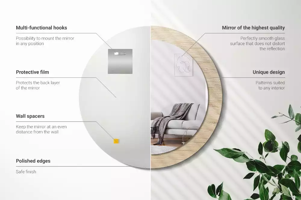 Espelho decorativo redondo Madeira clara