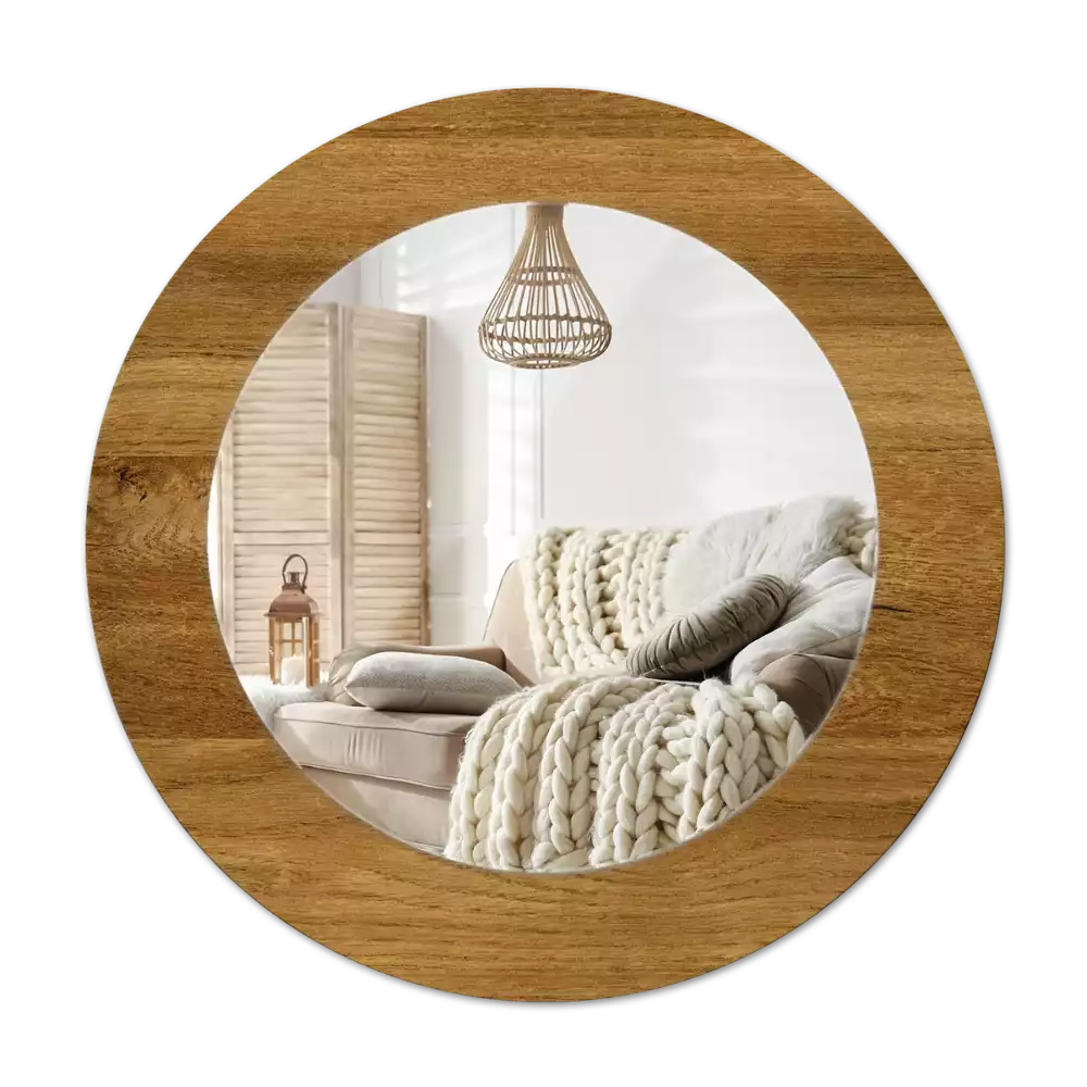 Espelho decorativo redondo Carvalho rústico