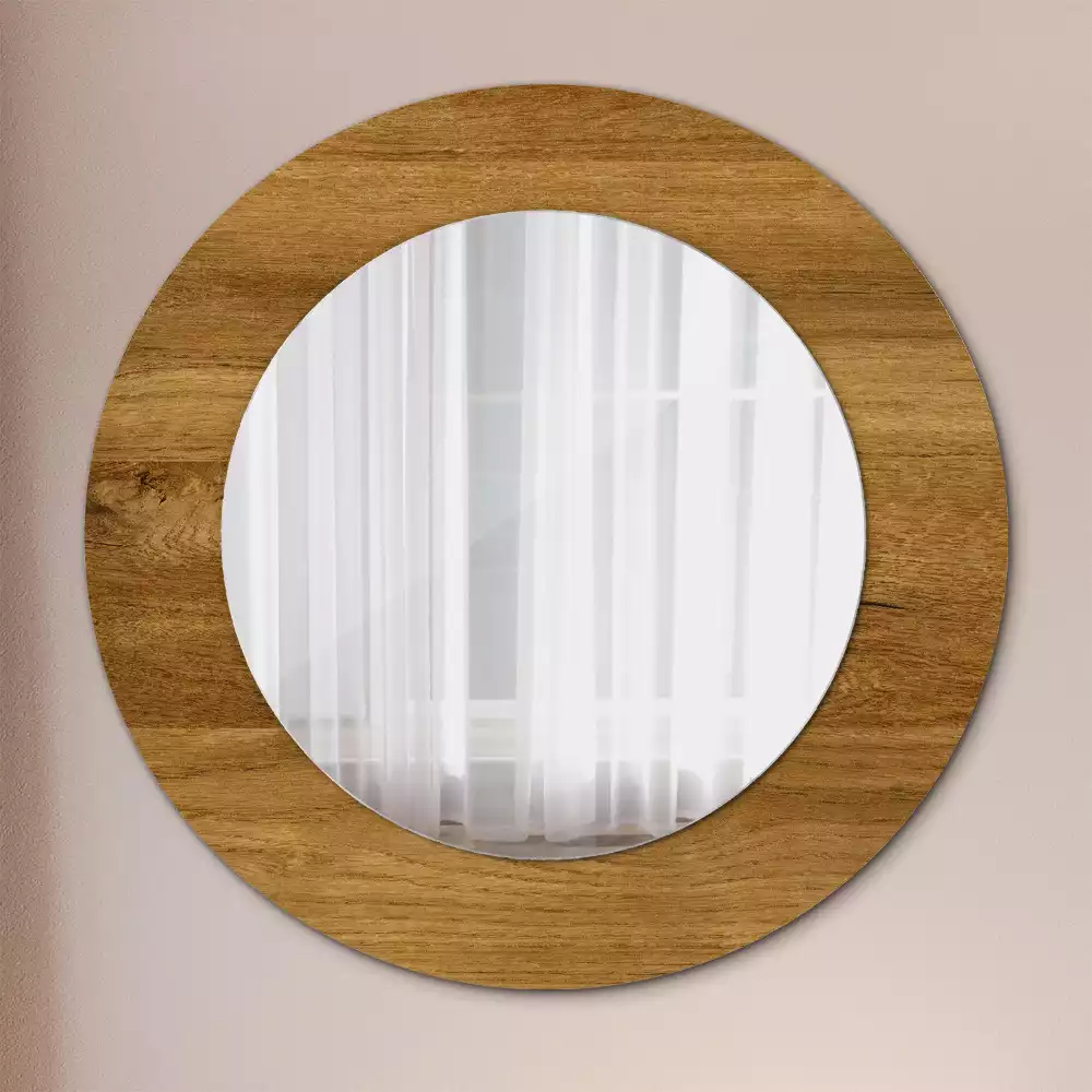 Espelho decorativo redondo Carvalho rústico