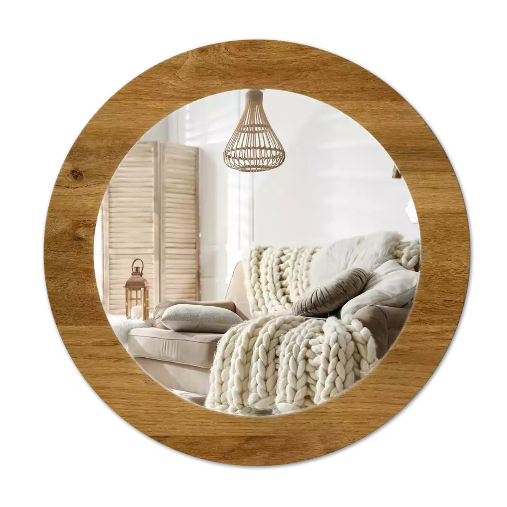 Espelho decorativo redondo Carvalho rústico