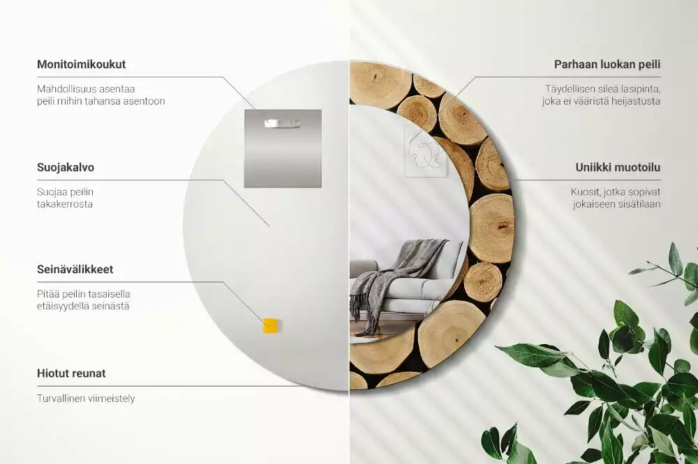 Espelho decorativo redondo Toras de madeira