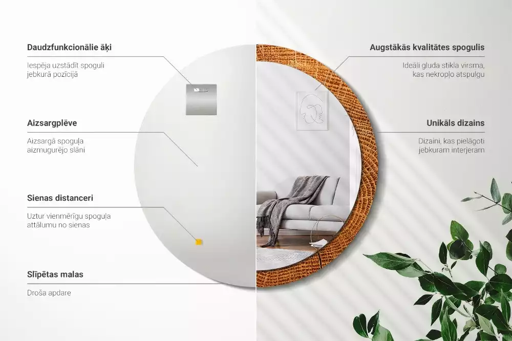 Espelho redondo decorativo Madeira de carvalho