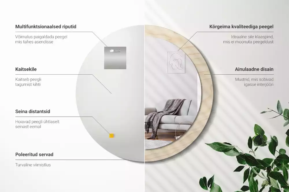 Espelho redondo decorativo Madeira clara