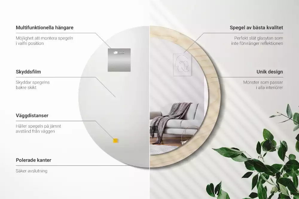 Espelho redondo decorativo Madeira clara