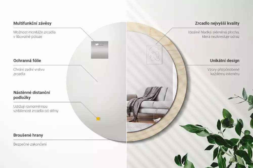 Espelho redondo decorativo Madeira clara