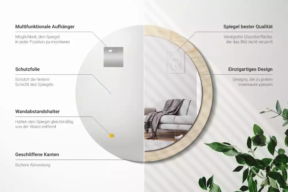 Espelho redondo decorativo Madeira clara