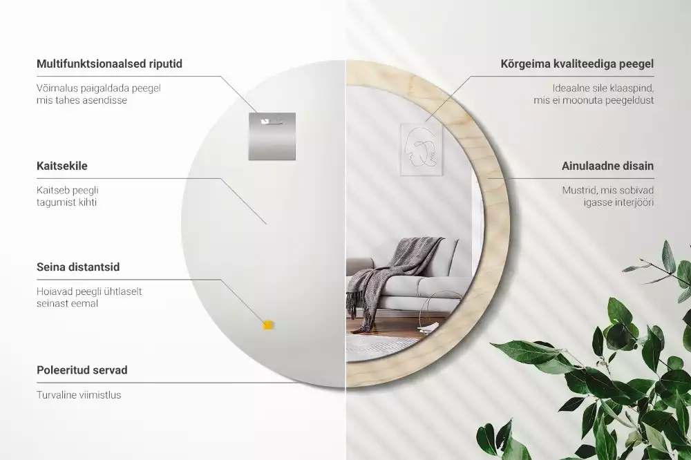 Espelho redondo decorativo Madeira clara