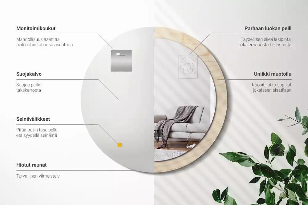 Espelho redondo decorativo Madeira clara