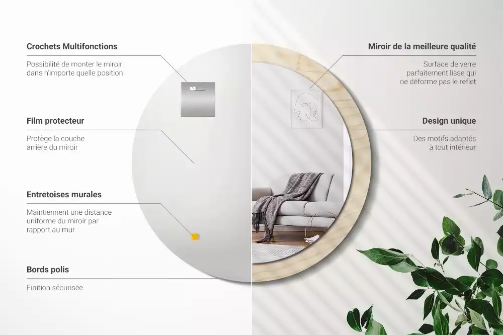 Espelho redondo decorativo Madeira clara