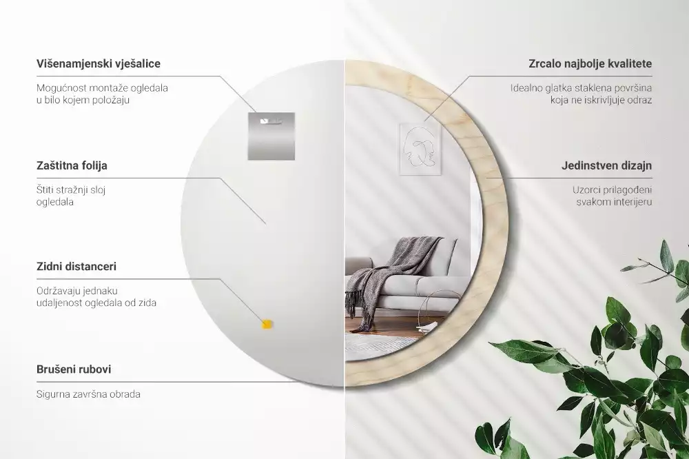 Espelho redondo decorativo Madeira clara