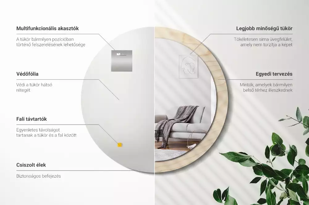 Espelho redondo decorativo Madeira clara