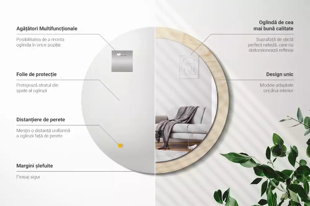 Espelho redondo decorativo Madeira clara