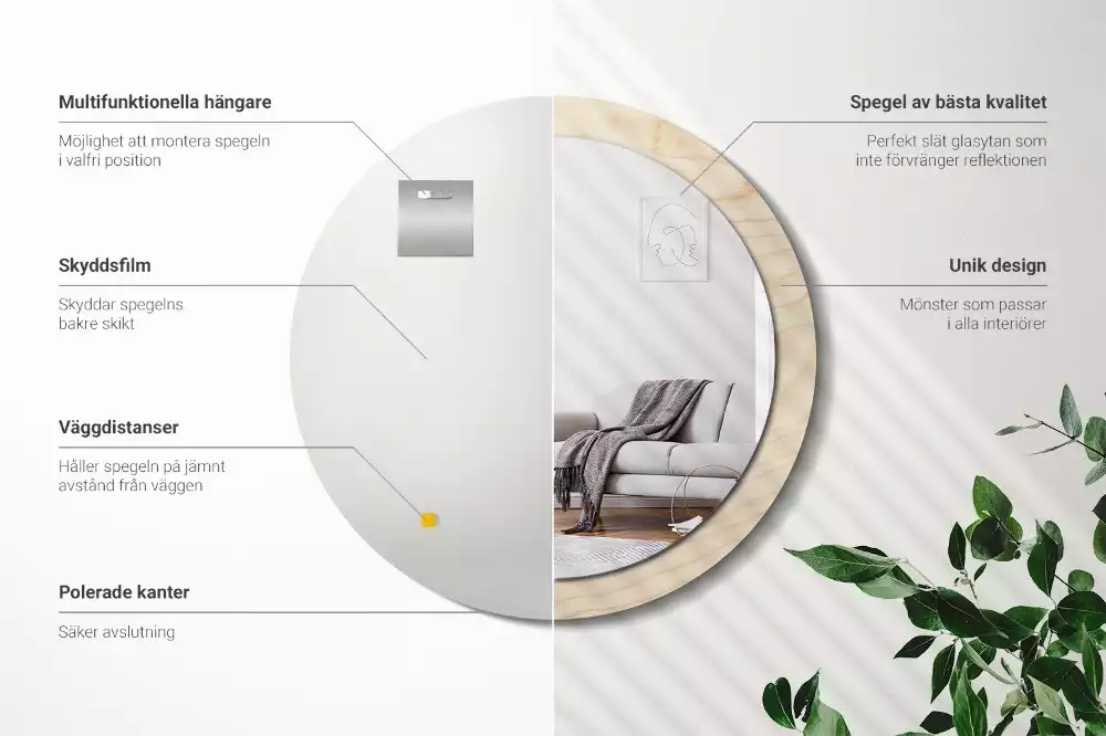 Espelho redondo decorativo Madeira clara