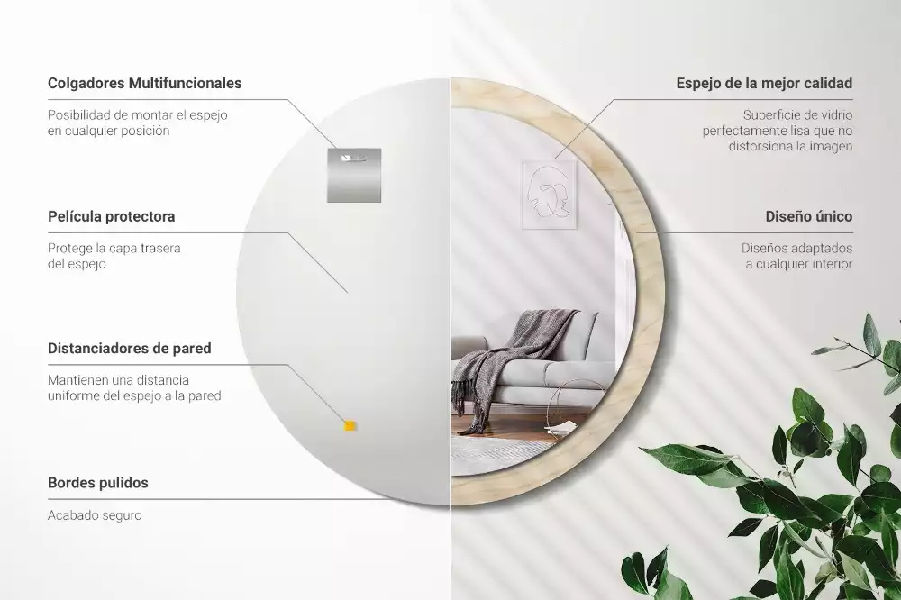 Espelho redondo decorativo Madeira clara