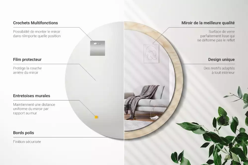 Espelho redondo decorativo Madeira clara