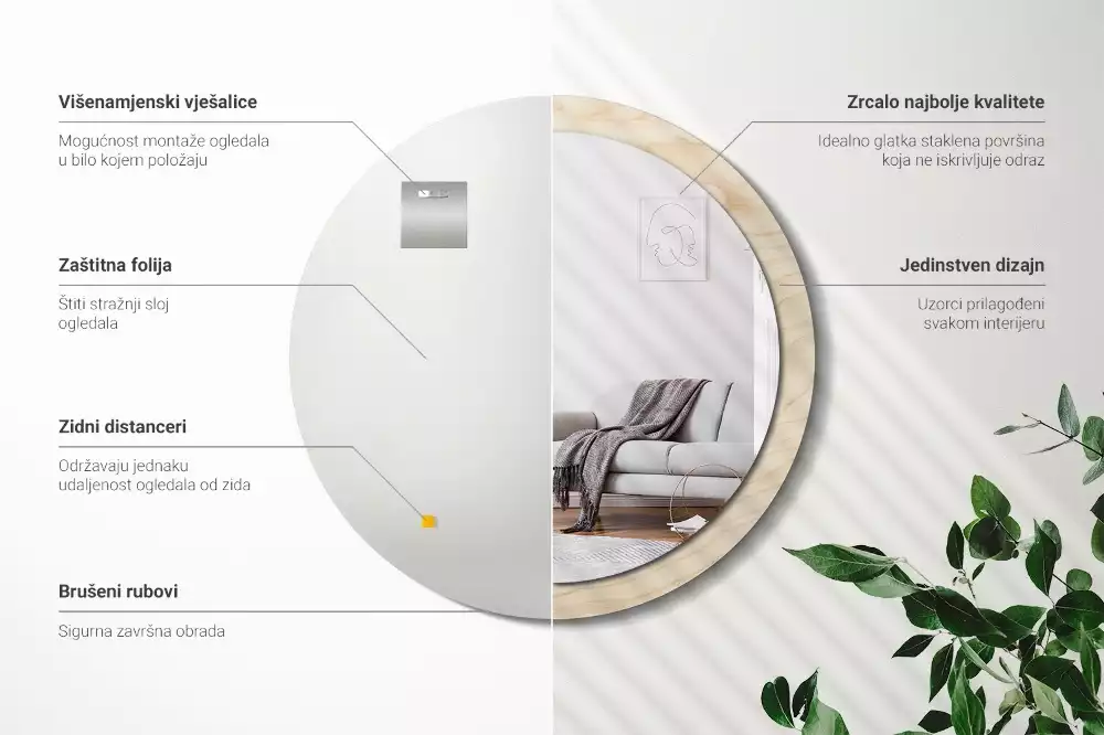 Espelho redondo decorativo Madeira clara