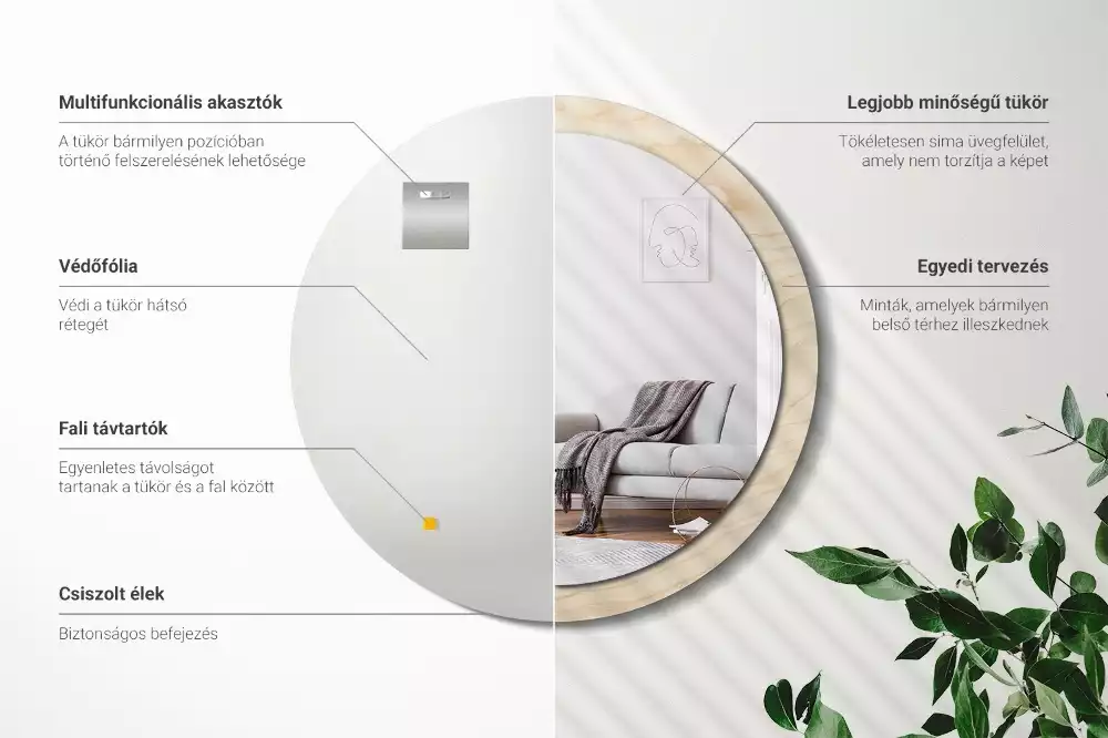 Espelho redondo decorativo Madeira clara