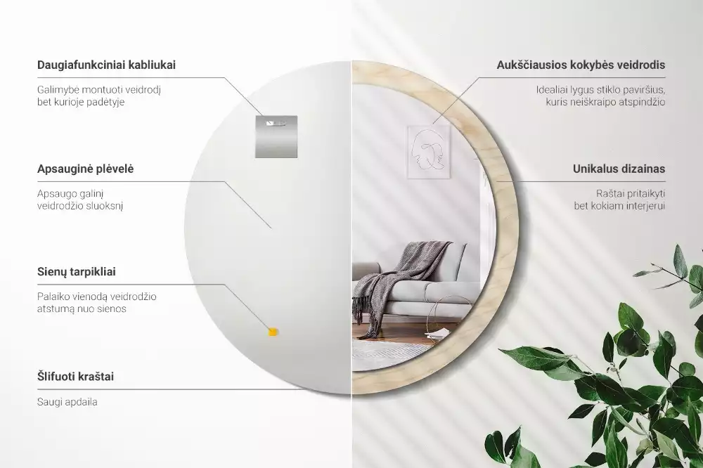 Espelho redondo decorativo Madeira clara