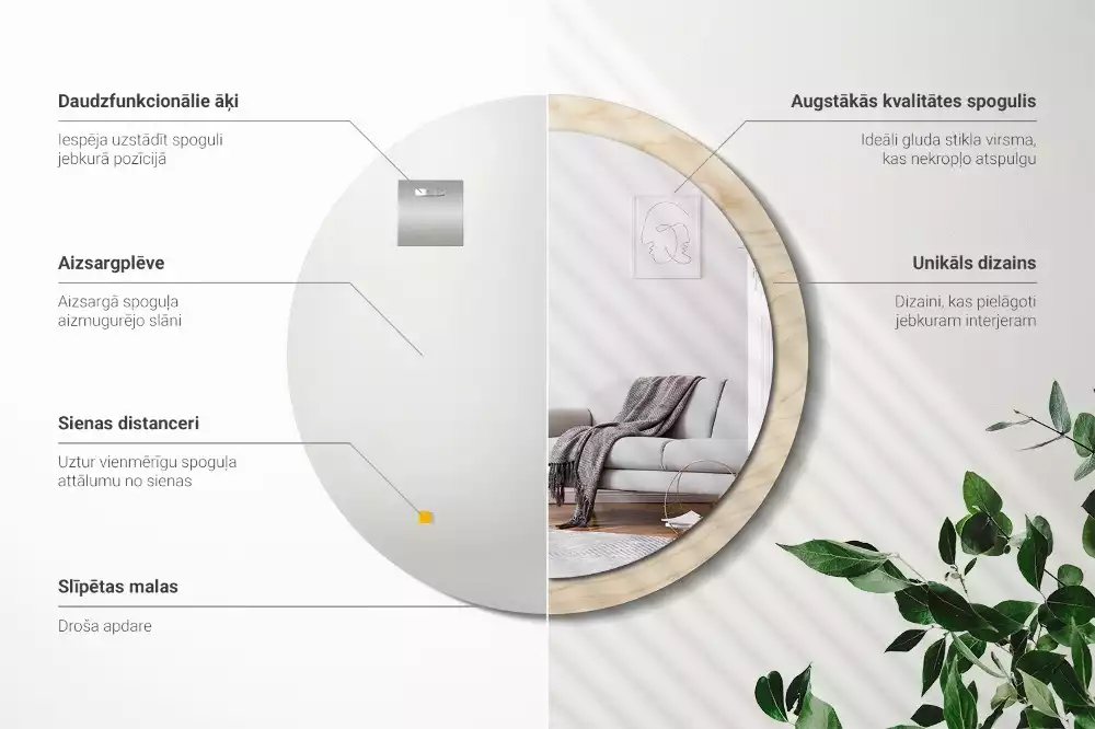 Espelho redondo decorativo Madeira clara