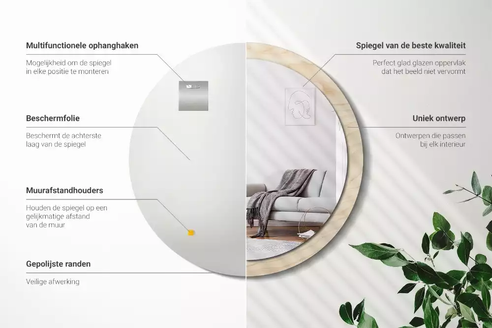 Espelho redondo decorativo Madeira clara