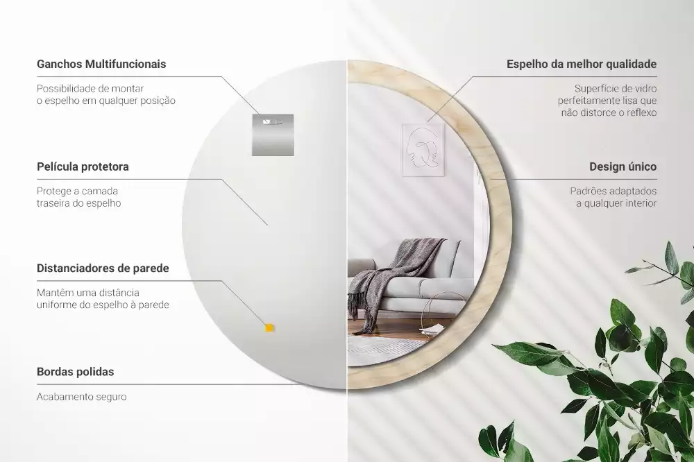 Espelho redondo decorativo Madeira clara