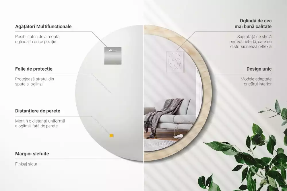 Espelho redondo decorativo Madeira clara