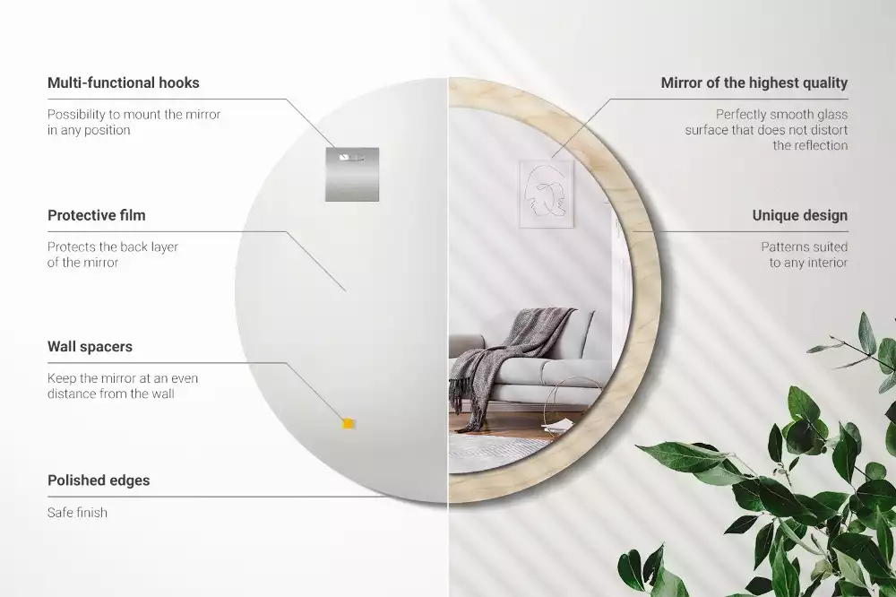 Espelho redondo decorativo Madeira clara