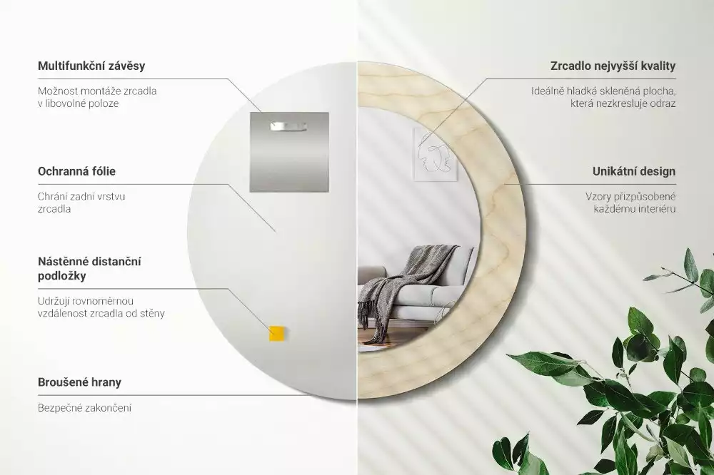 Espelho redondo decorativo Madeira clara