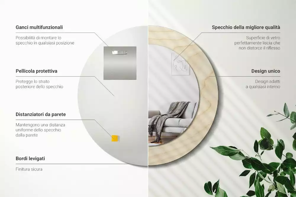 Espelho redondo decorativo Madeira clara