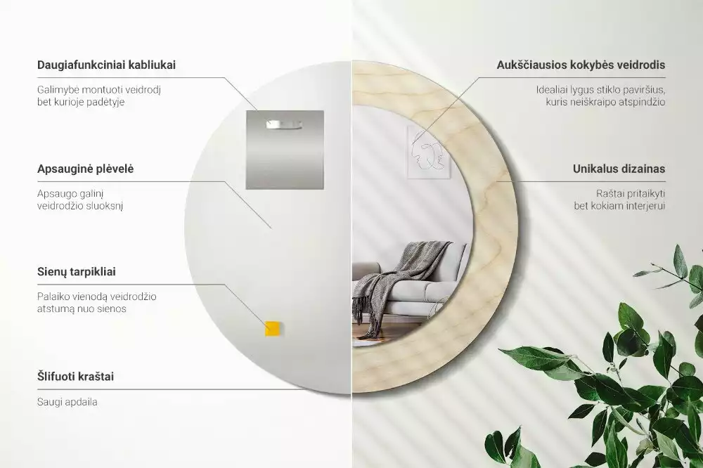 Espelho redondo decorativo Madeira clara