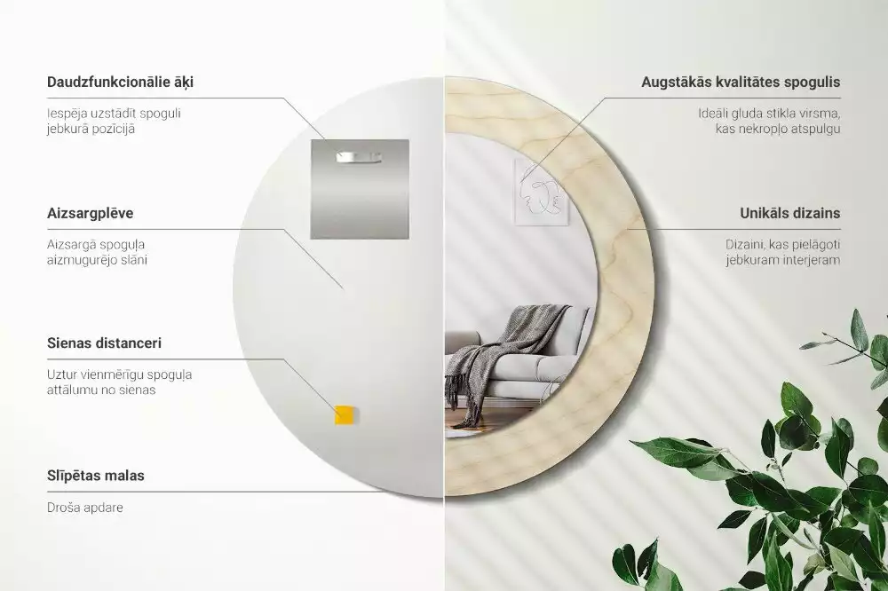 Espelho redondo decorativo Madeira clara