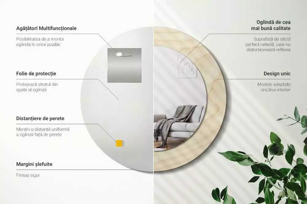 Espelho redondo decorativo Madeira clara