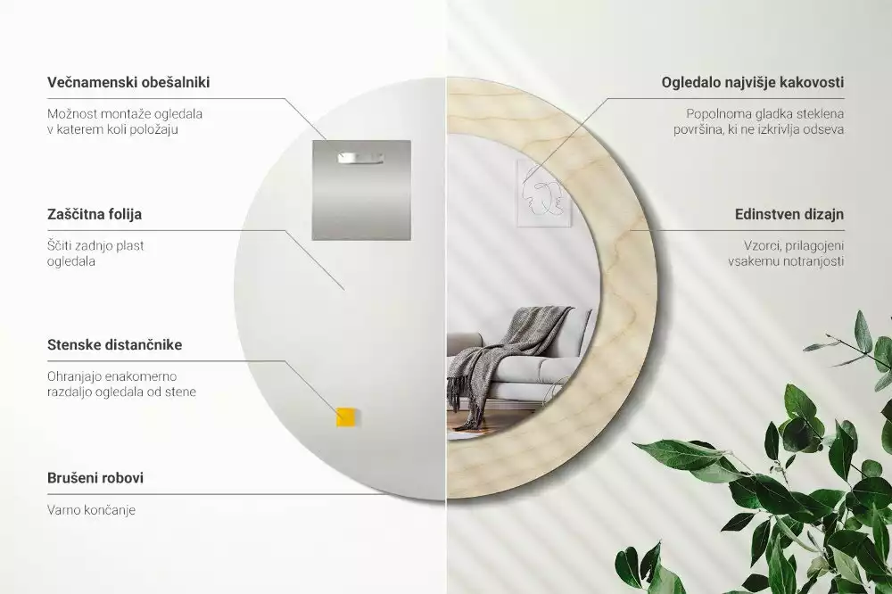 Espelho redondo decorativo Madeira clara