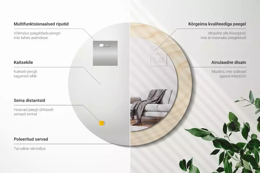 Espelho redondo decorativo Madeira clara